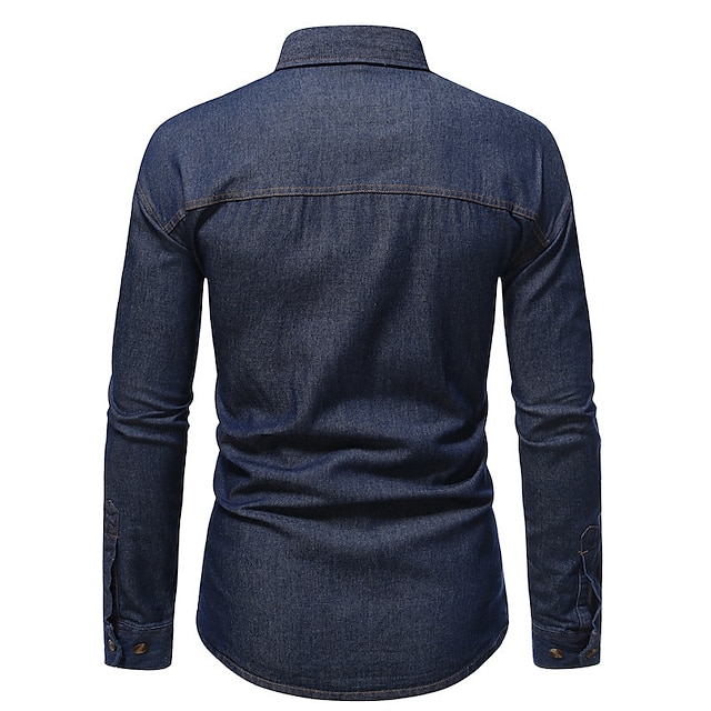 Mens Clothing Mens Shirts | Mens Shirt Solid Color Turndown Street Daily Button-Down Long Sleeve Tops Casual Fashion Comfortable