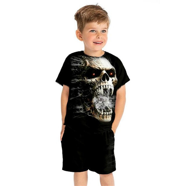 Baby & Kids Boys Clothing | Kids Boys Halloween T-shirt & Shorts Clothing Set 2 Pieces Short Sleeve Yellow Skull Crewneck Print 