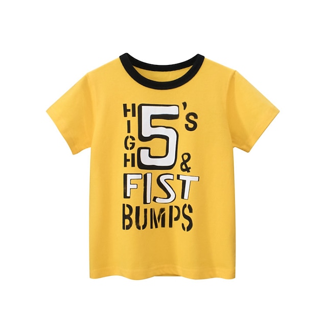 Baby & Kids Boys Clothing | Kids Toddler Boys T shirt Short Sleeve 3D Print Number Letter Crewneck Yellow Children Tops Spring S