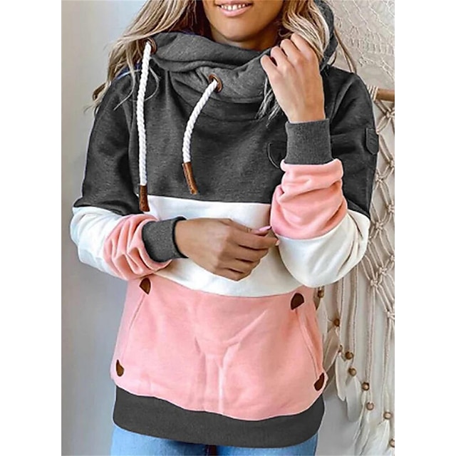  Women's Pullover Hoodie Sweatshirt Pullover Patchwork Casual Pink Green Gray Plain Daily Loose Fit Long Sleeve Crew Neck Cotton