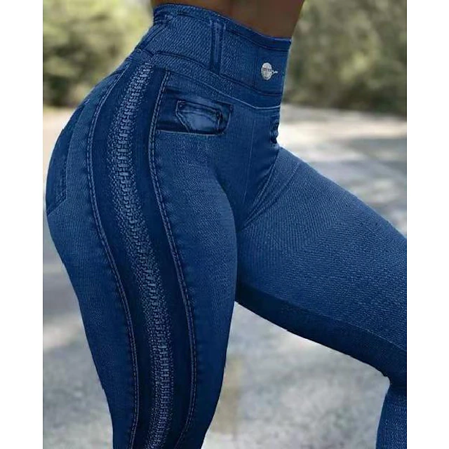 Women's Jeans Flared Pants Bell Bottom Full Length Faux Denim Side ...