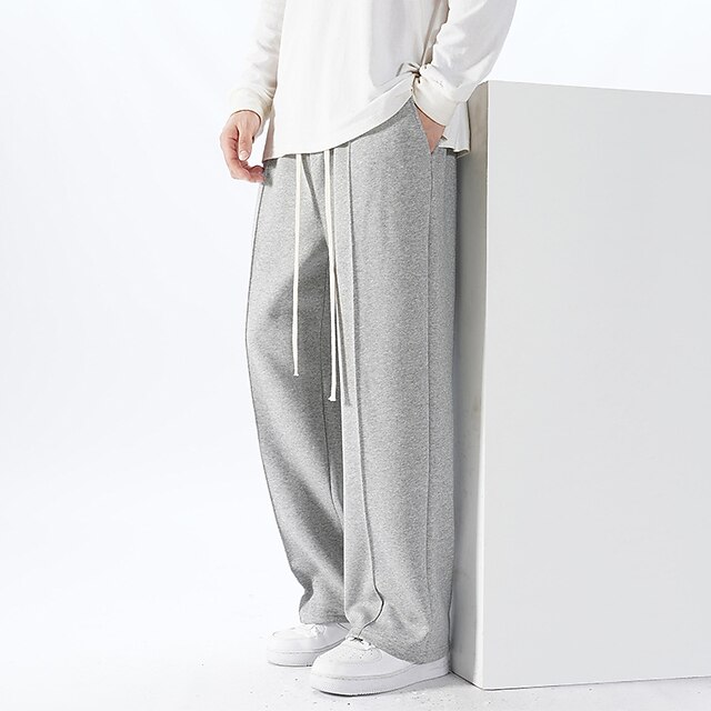 Men's Sweatpants Joggers Trousers Straight Leg Sweatpants Drawstring Elastic Waist Straight Leg Solid Color Comfort Breathable Casual Daily Streetwear Sports Fashion Black Light Grey Micro-elastic2