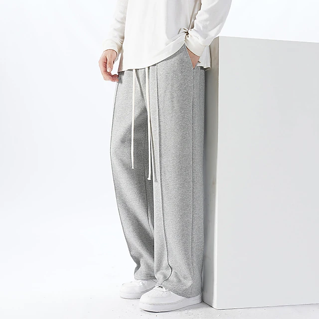 Men's Sweatpants Joggers Trousers Straight Leg Sweatpants Drawstring Elastic Waist Straight Leg Solid Color Comfort Breathable Casual Daily Streetwear Sports Fashion Black Light Grey Micro-elastic2