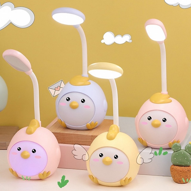  Cute LED Table Lamp Mini Fashion Cartoon Chick Eye Protection Learning Cute Girl Heart Student Dormitory Bedroom USB Rechargeable Reading Table Lamp Night Light Children's Gift
