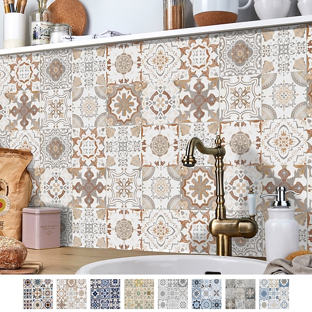  24/48 stücke kreative küche badezimmer wohnzimmer selbstklebende wandaufkleber wasserdichte retro mosaik fliesen aufkleber