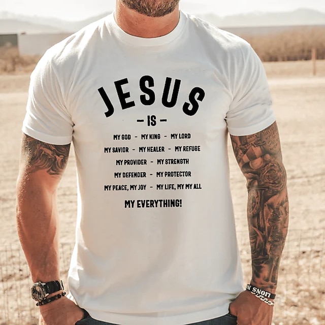 Letter Jesus Black White Wine T shirt Tee Casual Style Men's Graphic ...