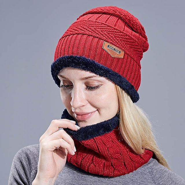  Bărbați Pentru femei Pălărie Beanie Set cald de iarnă În aer liber Casă Zilnic Culoare solidă / simplă Tricotaj Casual Casul / Zilnic 1 pachet