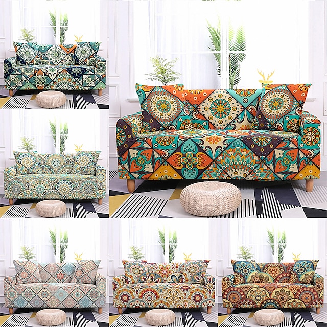  Floral Printed Sofa Cover Stretch Slipcovers Soft Durable Couch Cover 1 Piece Spandex Fabric Washable Furniture Protector Armchair Loveseat