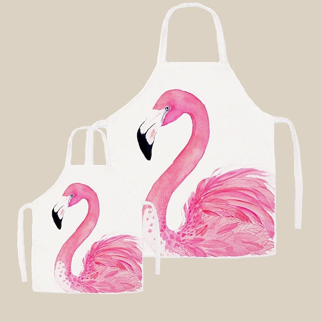  Mommy and Me Cute Flamingos Animal Print Apron Blushing Pink Casual Daily Family Photo Matching Outfits