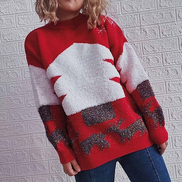 deep Body Taiko belly pulover de damă pulover pulover tricot croșetat tricotat geometric cu gât  roșu elegant stil vintage vacanță de Crăciun toamnă iarnă roșu xl 9258225  2023 – €49.99