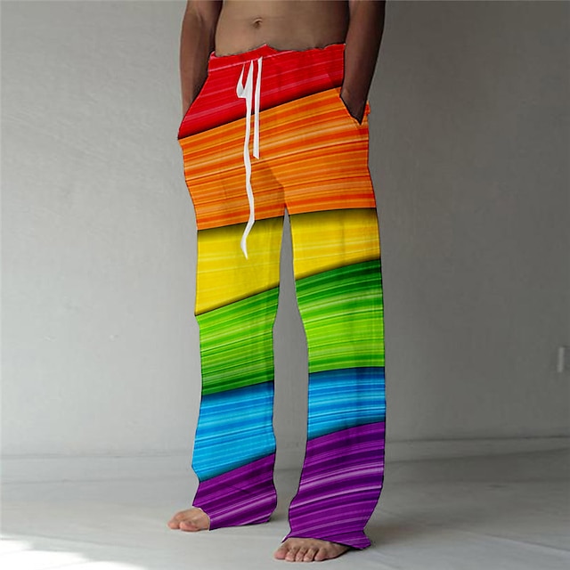 Men's Trousers Summer Pants Beach Pants Pocket Drawstring Elastic Waist ...