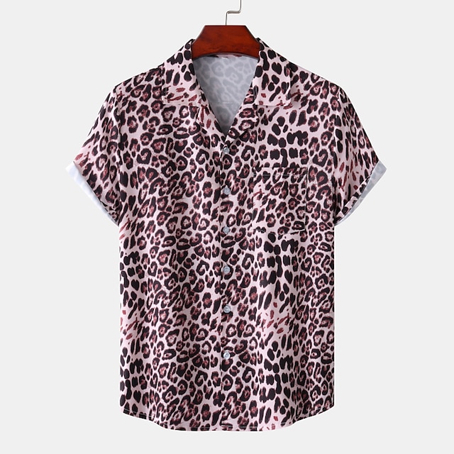  Per uomo Leopardo Camicia Camicia con bottoni Manica corta Tropicale Originale Informale Giornaliero Per eventi Collo ripiegabile Nero / Grigio Bianco Rosa Blu marino Blu