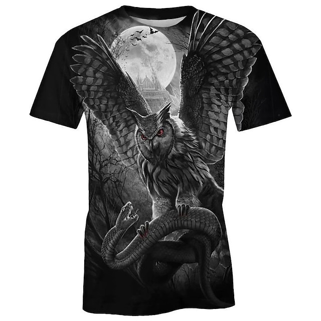 Owl And Snake Gothic Mens 3D Shirt For Halloween | Black Summer Cotton ...