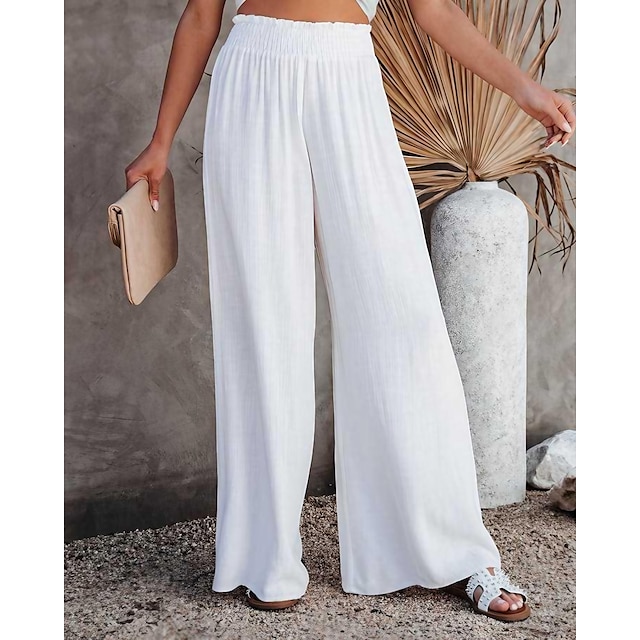  Women's Culottes Wide Leg Wide Leg Chinos Pants Trousers Linen / Cotton Blend Black White Light Green Fashion Mid Waist Casual Weekend Full Length Micro-elastic Solid Color Comfort S M L XL 2XL