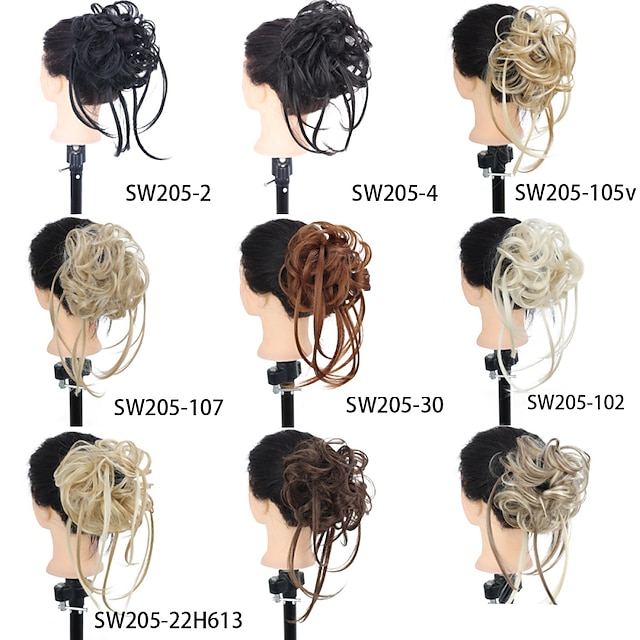 Pedaço de cabelo bagunçado, extensões de coque de cabelo preto despenteado  updo ondulado e cacheado para