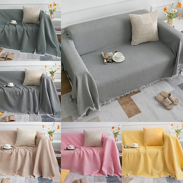  Sofa Blanket Grey Throw Cover Towel Slipcover Sectional Couch Armchair Loveseat 4 or 3 Seater L Shape Tassel Abstract Soft Durable