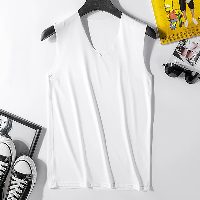 Men's Tank Top Vest Top Undershirt Sleeveless Shirt Sleeveless Crew Neck Summer Solid Color Fashion Casual Breathable Street Daily Holiday Black White Light Grey Top Tee for Men4