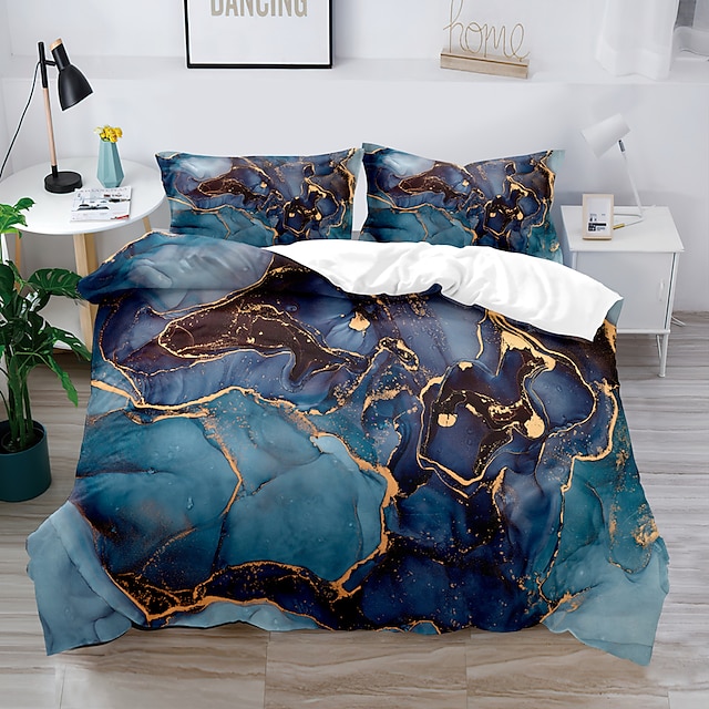  3d sengetøy med marmortrykk print dynetrekk sengesett dynetrekk med 1 print print dynetrekk eller trekk， 2 putevar for dobbel/dronning/konge