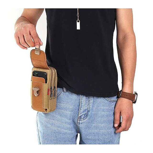 Men's Multi-Purpose Canvas Waist Bag - Outdoor Waterproof Phone Pouch for Travel, Hiking, and Everyday Use 11