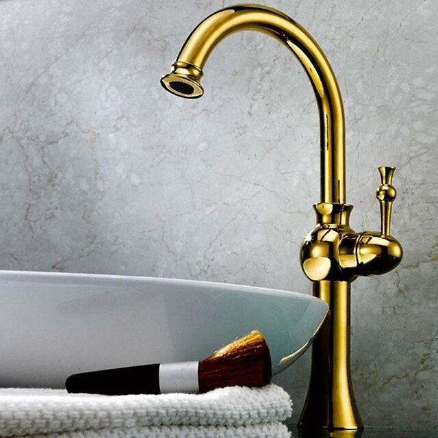  Bathroom Sink Faucet,FaucetSet Antique Brass Vessel One Hole Single Handle One Hole Bath Taps with Hot and Cold Switch