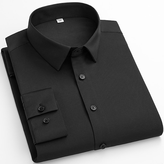 Men's Dress Shirt Black White Yellow Long Sleeve Solid Color Square ...