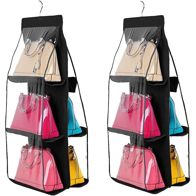  dobbelt side 6 lomme foldbar hængende håndtaske pung opbevaringspose diverse ryddelige arrangør garderobeskab bøjle