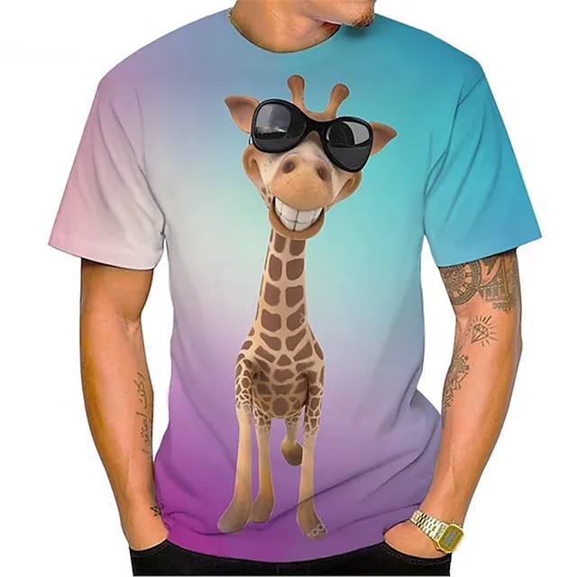  Bărbați Unisex Animal Girafă Imprimeu Grafic Tricou Tricouri amuzante Manșon scurt Tricou Tipărire 3D Stil Nautic Cămașă Sport Designer Casual În aer liber Stradă Zilnic Galben Mov Portocaliu Vară