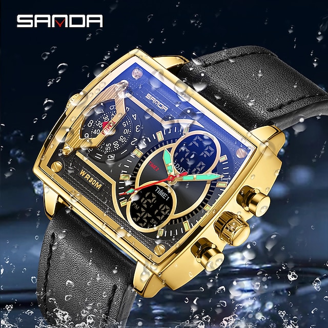  sanda nowy podwójny wyświetlacz elektroniczny zegarek kwarcowy dla mężczyzn top marka wodoodporna wielofunkcyjna moda sportowa skórzane luksusowe zegarki