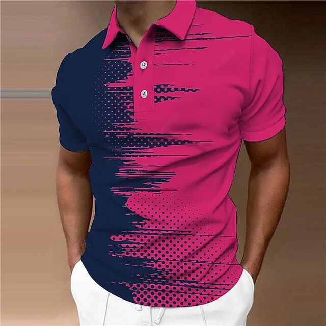 Men's Geometric Polo Shirts Golf Shirt Short Sleeve Polo Shirts Collared Shirts Business Casual WorkWear Formal Wear Festival Wear Buttons 3D Print Fuchsia3