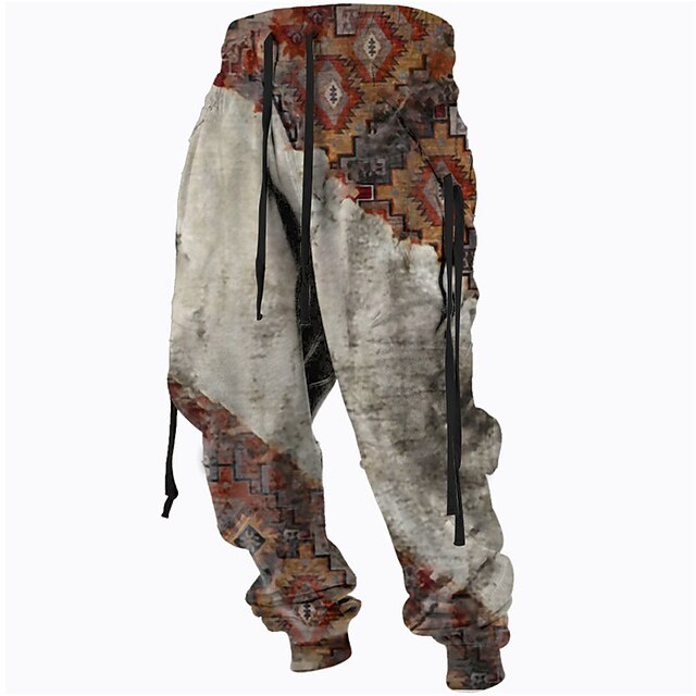 Men's Sweatpants Joggers Trousers Drawstring Side Pockets Elastic Waist Color Block Graphic Prints Comfort Breathable Sports Outdoor Casual Daily Cotton Blend Terry Streetwear Designer Brown Gray3