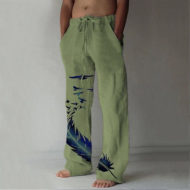 Men's Linen Pants Trousers Summer Pants Beach Pants Pocket Drawstring ...