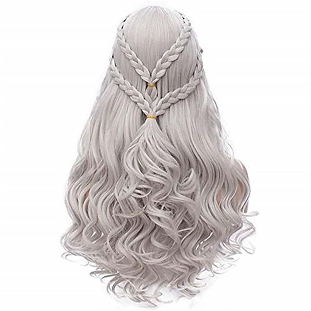  Pelucas de daenerys targaryen, pelucas plateadas para mujeres, pelucas de pelo largo trenzado para fiesta