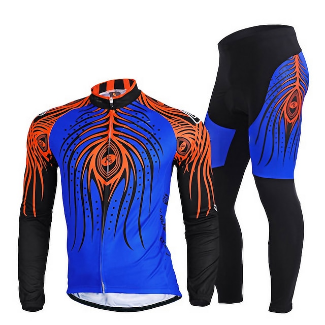  21Grams Men's Cycling Jersey with Tights Long Sleeve Mountain Bike MTB Road Bike Cycling Blue Graphic Bike Clothing Suit 3D Pad Breathable Quick Dry Moisture Wicking Back Pocket Polyester Spandex