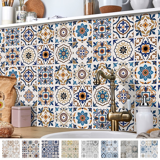  24/48 Uds pegatinas de azulejos impermeables creativas cocina baño sala de estar pegatinas de pared autoadhesivas pegatinas de azulejos de estilo nórdico impermeables