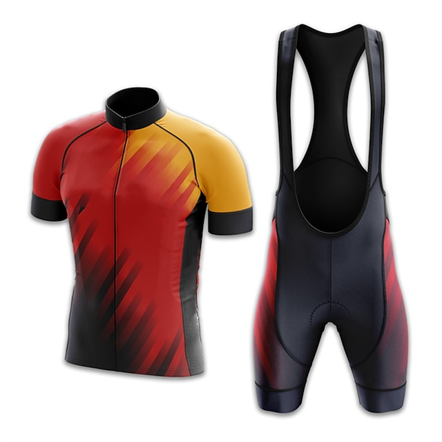 21Grams Men's Cycling Jersey with Bib Shorts Short Sleeve Mountain Bike MTB Road Bike Cycling Red Stripes Bike Clothing Suit 3D Pad Breathable Quick Dry Moisture Wicking Back Pocket Polyester Spandex