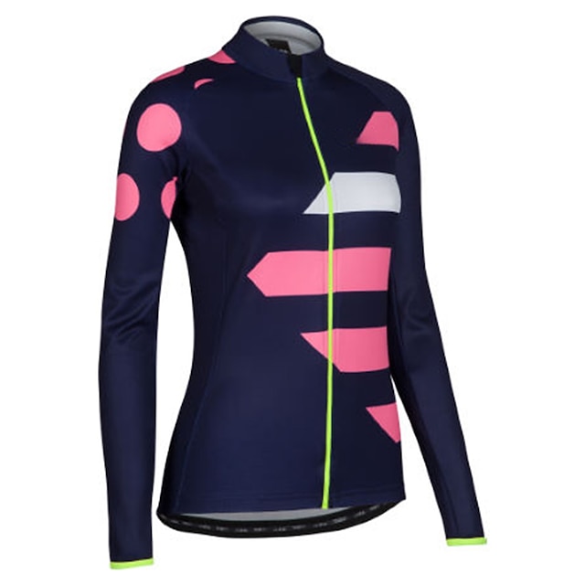  21Grams Women's Cycling Jersey Long Sleeve Bike Top with 3 Rear Pockets Mountain Bike MTB Road Bike Cycling Breathable Quick Dry Moisture Wicking Reflective Strips Dark Navy Geometic Polyester Spandex