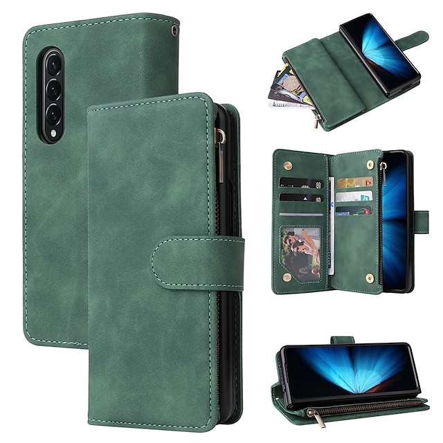  Handy Hülle Handyhüllen Für Samsung Galaxy Z Fold 7 Z Fold 6 Z Fold 5 Z Fold 4 Brieftaschenhülle Reisverschluss Mit Kartenhalter Magnetischer Flip Einfarbig PU-Leder