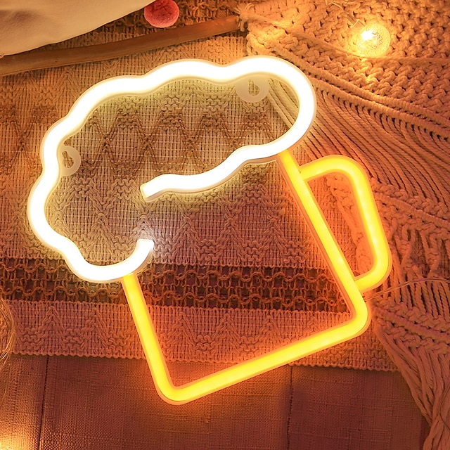  בירה שלטי ניאון בהיר צהוב לבן אורות ניאון עיצוב קיר לגבר מערה בר מועדון לילה חנות חוף עיצוב חג חגיגת מסיבה עיצוב usb &סוללה הופעלה(