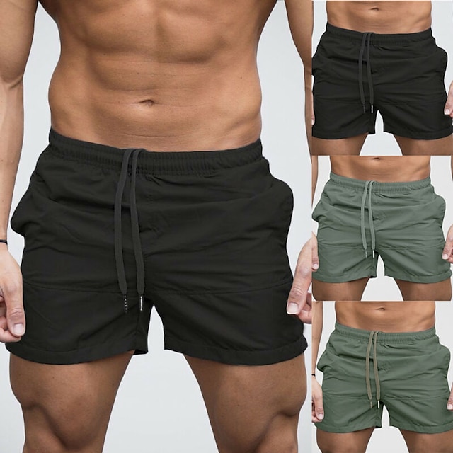  Men's Board Shorts Swim Shorts Swim Trunks Drawstring with Pockets Solid Colored Quick Dry Comfortable Holiday Swimming Pool Casual / Sporty Black Dark Green