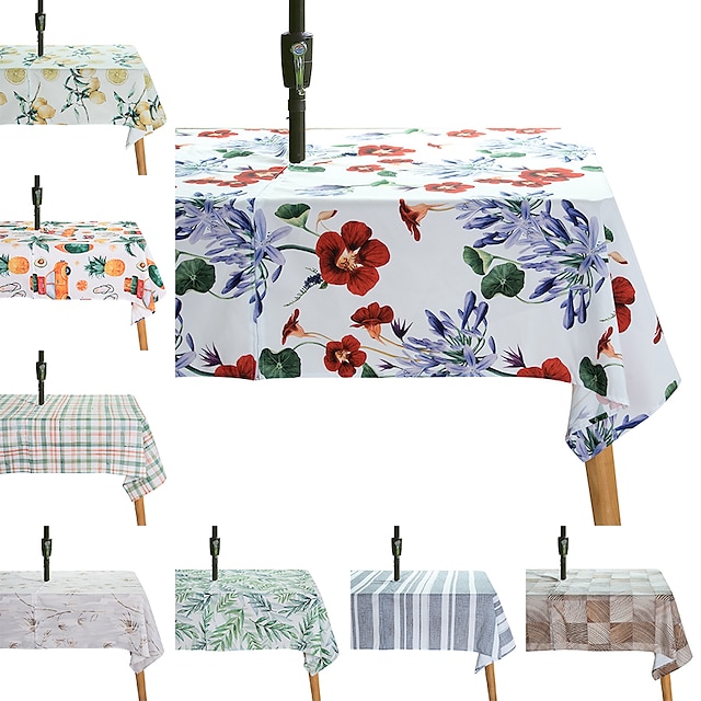  toalha de mesa retangular para exterior toalha de mesa de poliéster à prova de derramamento com orifício de guarda-chuva com zíper para mesas externas de pátio