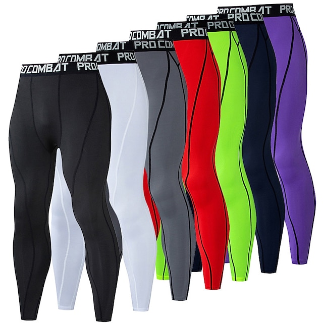  Men's Compression Pants Sports Gym Leggings Base Layer Athletic Athleisure Spandex Breathable Quick Dry Moisture Wicking Fitness Gym Workout Running Sportswear Activewear Solid Colored Black White Red