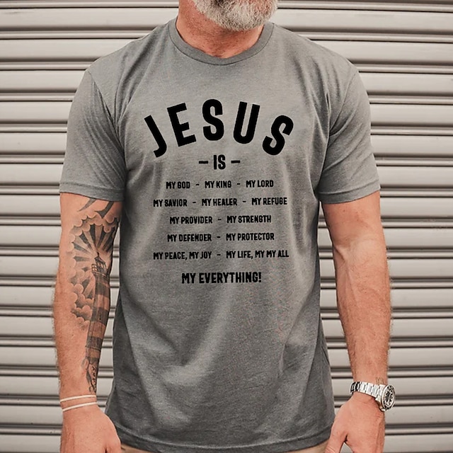  Bărbați Scrisă Iisus Tricou Stil casual Bumbac Manșon scurt Grafic Cămaşă Heather Grey Negru Alb Tricou confortabil În aer liber Stradă Îmbrăcăminte de designer de modă