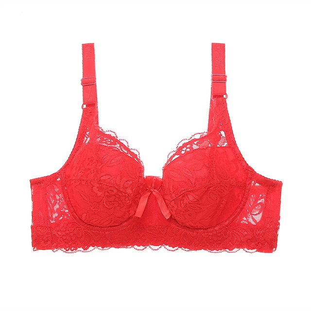 Women's Lace Bras Padded Bras Underwire Bras Detachable Straps 3/4 Cup V Neck Breathable Push Up