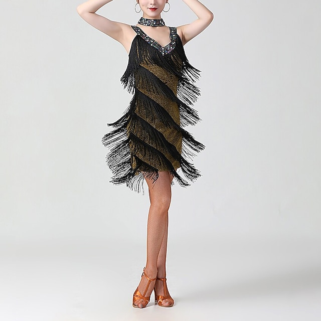  šaty pro latinskoamerické tance s třásněmi střapec dámské představení téma party bez rukávů vysoký polyester