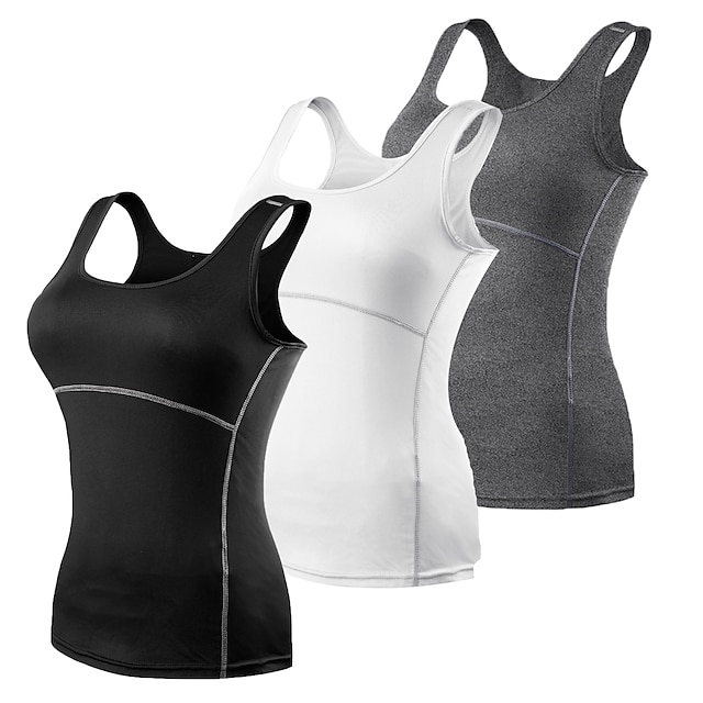  Women's Compression Tank Top 3 Pack Sleeveless Base Layer Top Casual Athleisure Spandex Breathable Quick Dry Lightweight Fitness Gym Workout Running Sportswear Activewear Solid Colored Black+Gray