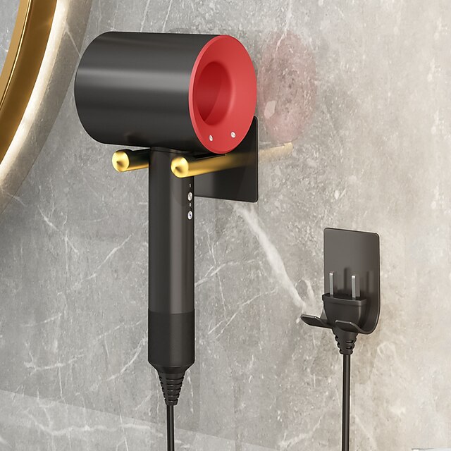 Hair Dryer Rack Wall Mounted Light Luxury Black Gold Non Perforated