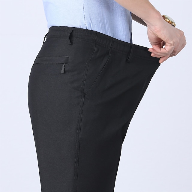  Men's Dress Pants Trousers Chinos Elastic Waist Plain Comfort Breathable Wedding Business Casual Fashion Classic Black Dusty Blue High Waist Stretchy