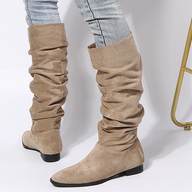  Women's Boots Suede Shoes Slouchy Boots Plus Size Daily Solid Colored Knee High Boots Winter Chunky Heel Round Toe Casual Minimalism Synthetics Loafer Black Khaki