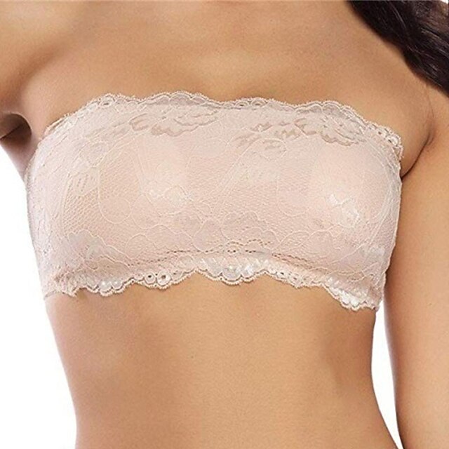 Women's Lace Bras Padded Bras Tube Bra Strapless Bras Full Coverage Scoop Neck Breathable Invisible Lace Pure Color Pull-On Closure Date Party & Evening Casual Daily 1 PC Home Outfits 6