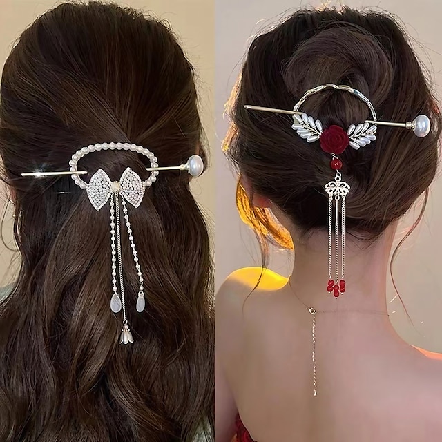  1pc Women's Hair Sticks Hairpin For Street Gift Daily Work Head Retro Alloy White Red